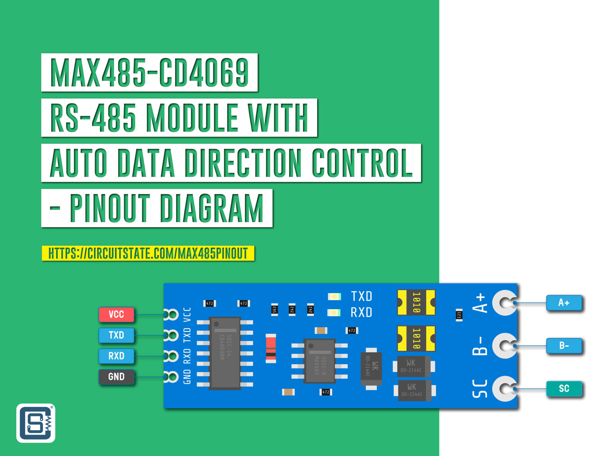 MAX485-CD4069 RS-485 Module With Auto Data Direction Control - Pinout ...