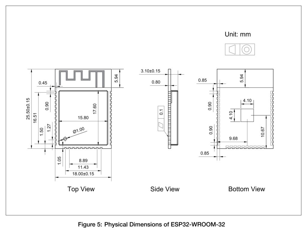 Espressif ESP32-WROOM-32 Module Mechanical Drawing by CIRCUITSTATE Electronics