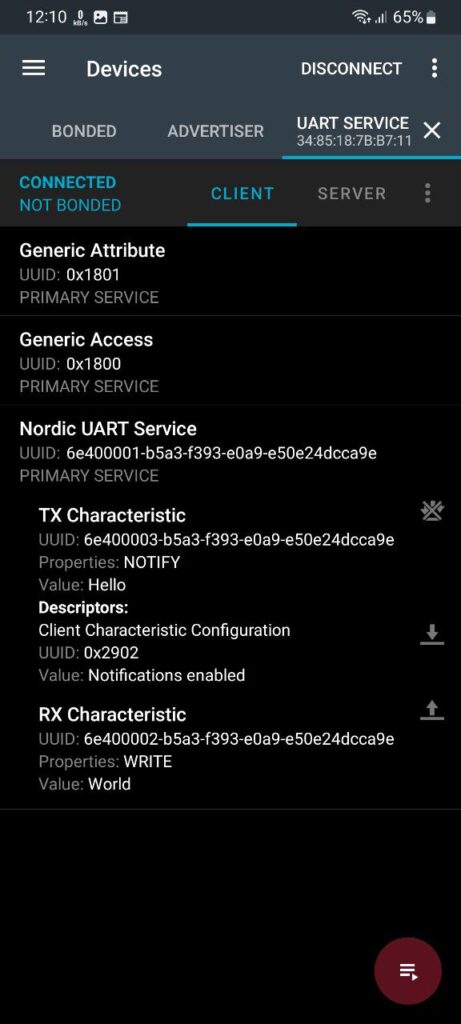 NRF Connect App BLE Serial Nordic UART Service by CIRCUITSTATE Electronics